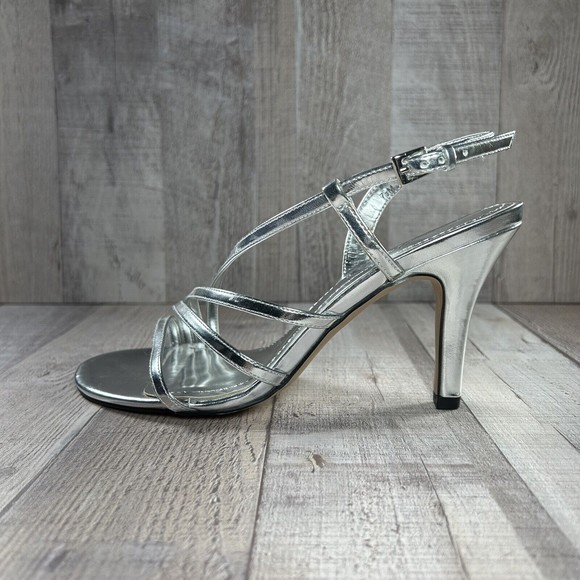Jacqueline Ferrar Women's Strappy Ankle Strap Sandals High Heels Silver Size 7.5 - Picture 9 of 13